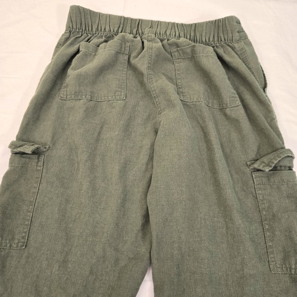 Per Se Womens Linen Blend Cargo Pants Green Drawstring Waist‎ Size S Y2K - Picture 9 of 10
